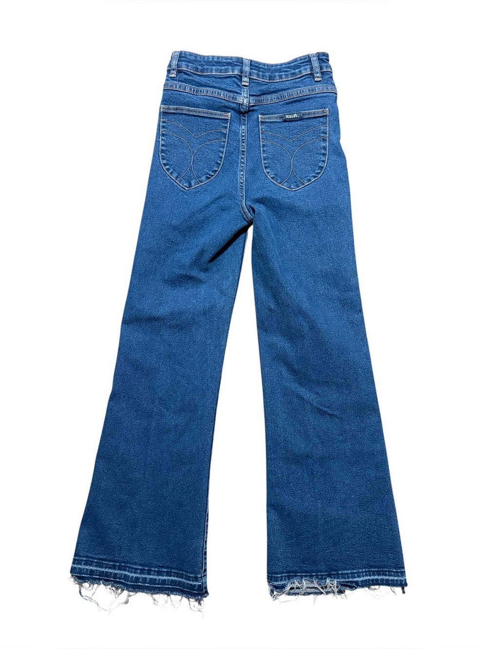 Rollas Eastcoast Flare Medium Wash Frayed Hem Jeans Size 26P - Picture 2 of 5
